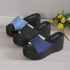 Open Toe Mid Heel Wedge Sandals