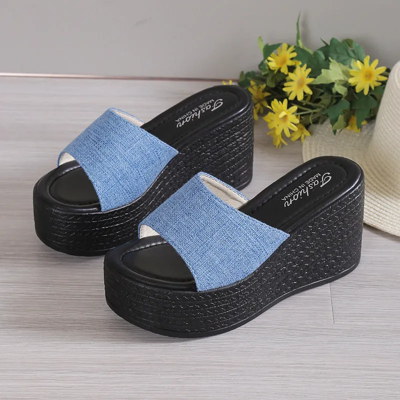 Open Toe Mid Heel Wedge Sandals