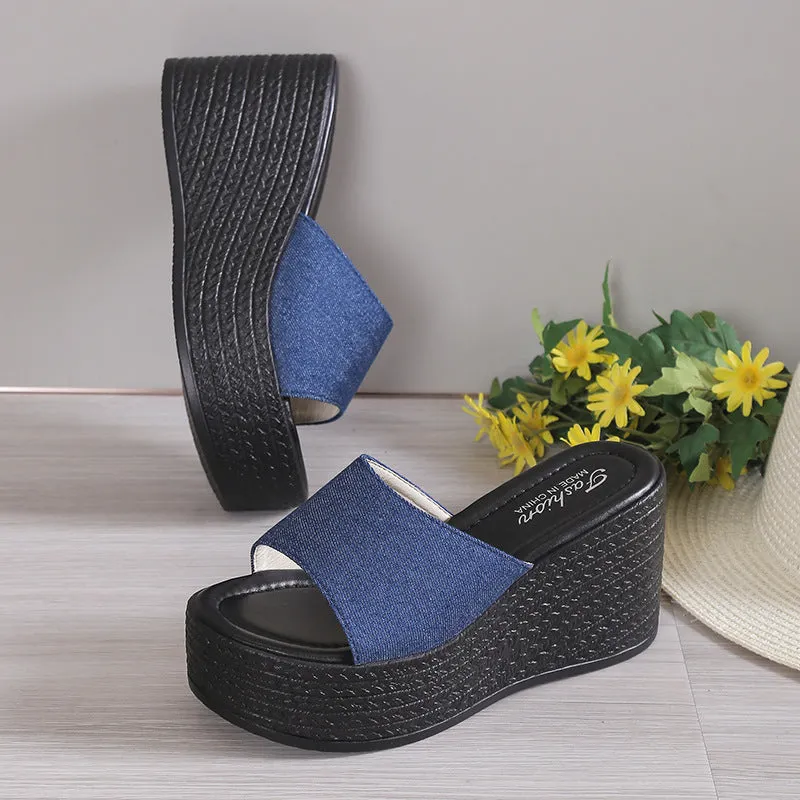Open Toe Mid Heel Wedge Sandals