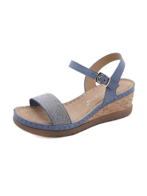 Open Toe Wedge Slingback - Blue