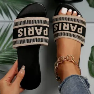 PARIS Letter Open Toe Flat Sandals