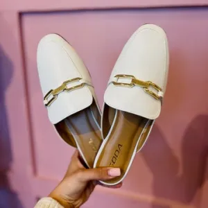 Pauline Gold Link Slip On Flat Mules