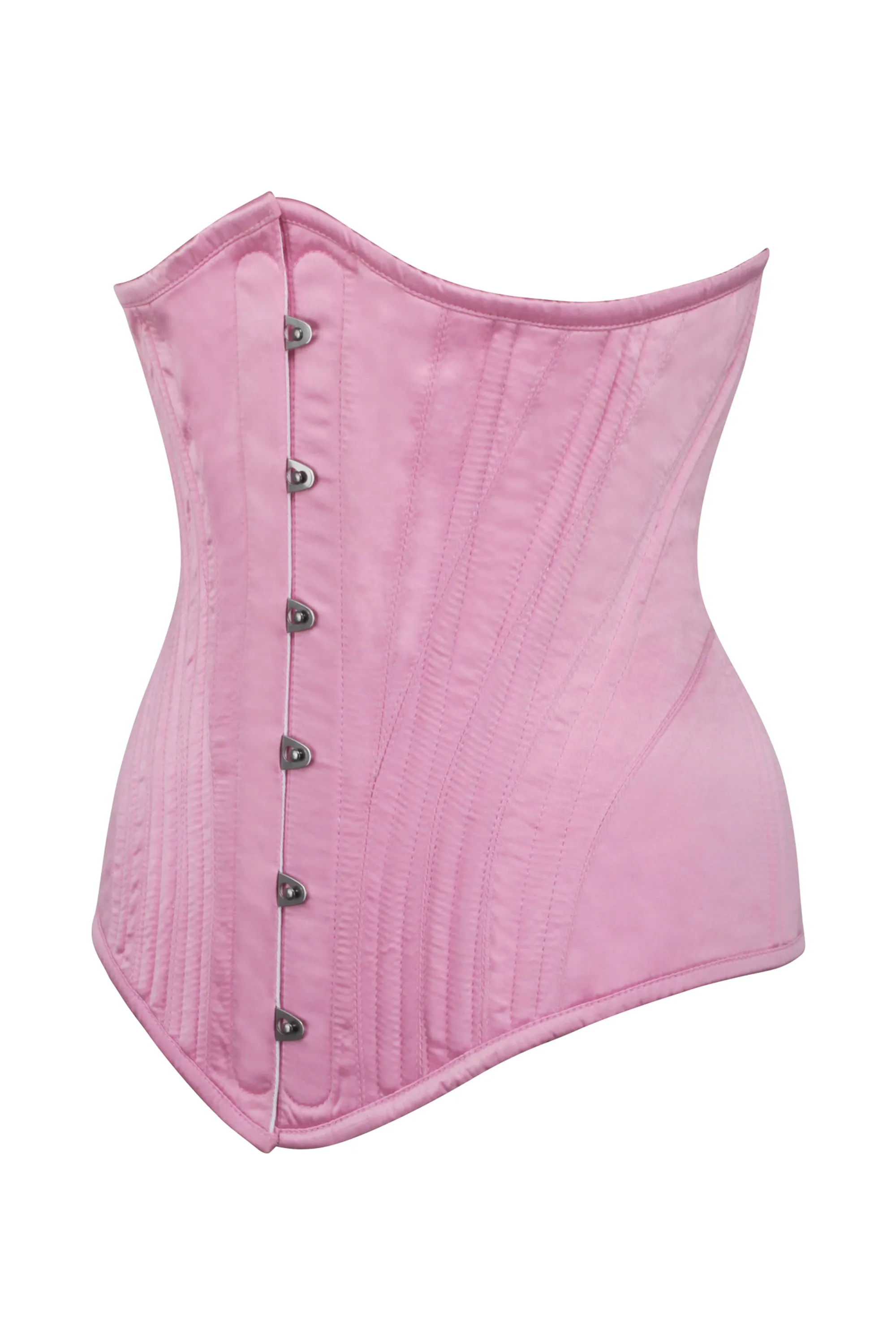Pink Satin Longline Underbust Corset with Hip Panels