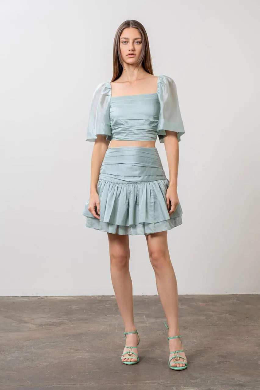 Pleated Shirred Mini Skirt