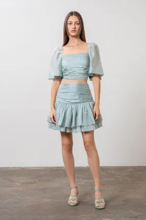 Pleated Shirred Mini Skirt