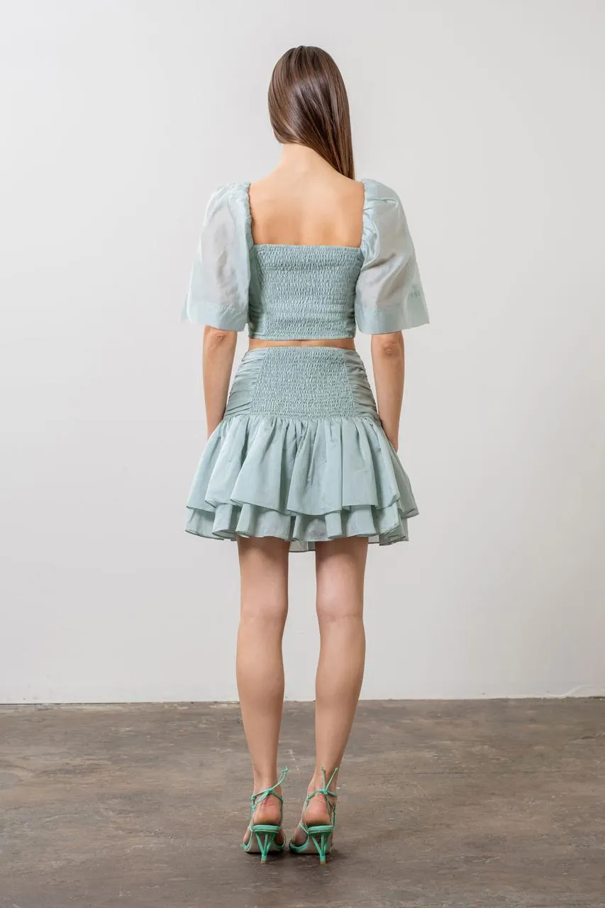 Pleated Shirred Mini Skirt