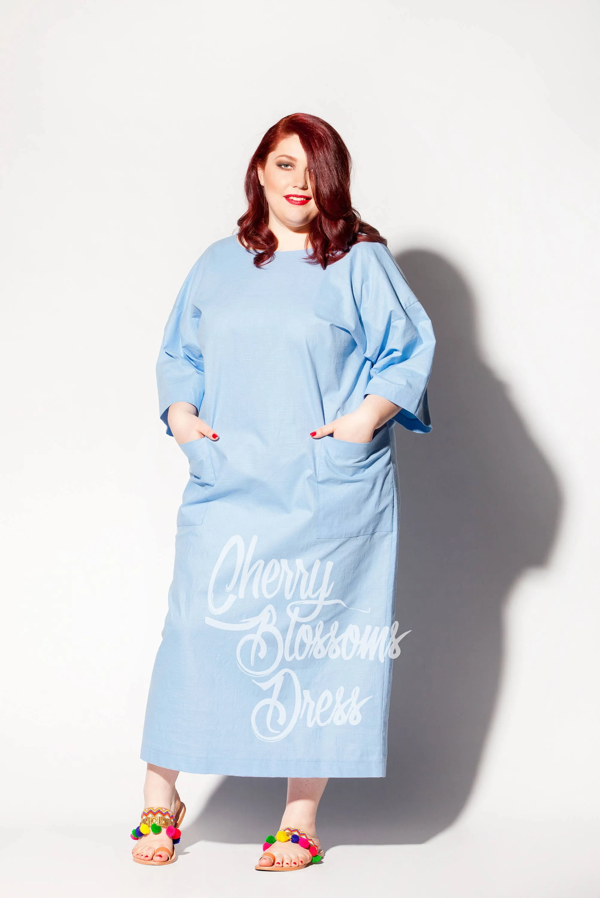Plus Size Linen Clothing, Sky Blue Linen Dress, Linen Robe, Plus Size Dress with Pockets, Linen Kaftan, Plus Size Clothing, Minimalist Dress