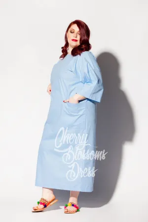 Plus Size Linen Clothing, Sky Blue Linen Dress, Linen Robe, Plus Size Dress with Pockets, Linen Kaftan, Plus Size Clothing, Minimalist Dress