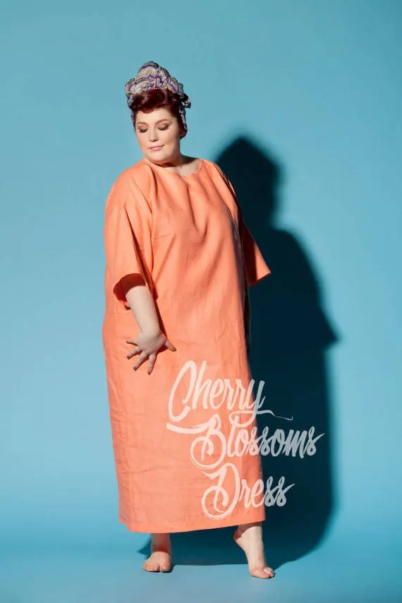 Plus Size Linen Clothing, Sky Blue Linen Dress, Linen Robe, Plus Size Dress with Pockets, Linen Kaftan, Plus Size Clothing, Minimalist Dress