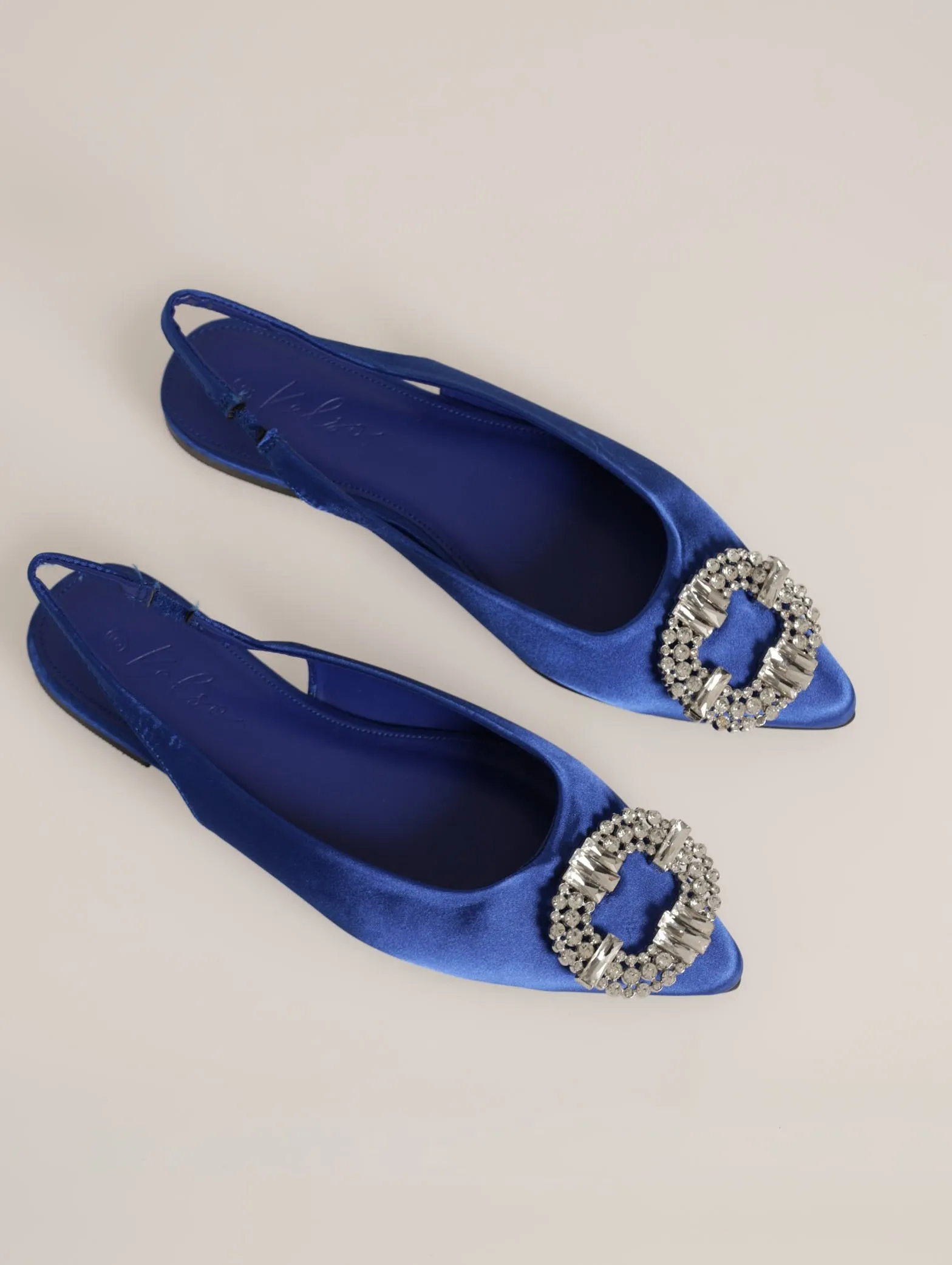 Pointed Slingback Flat With Embellished Trim Loafer - Cobalt