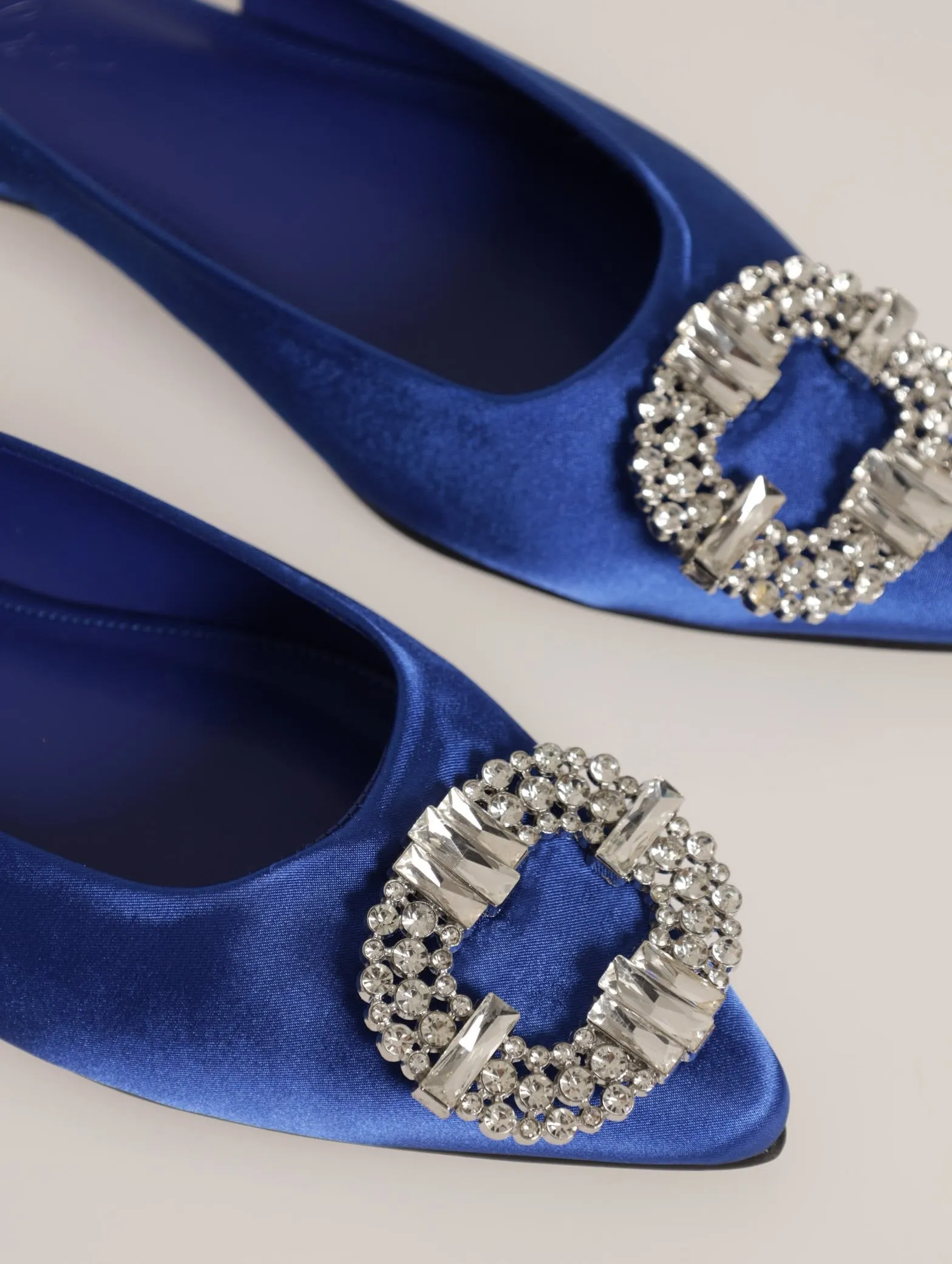 Pointed Slingback Flat With Embellished Trim Loafer - Cobalt