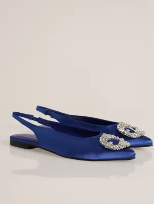 Pointed Slingback Flat With Embellished Trim Loafer - Cobalt