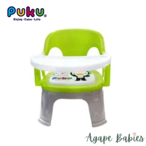 Puku Bibi Chair with Feeding Tray (Green)   Silicone Suction Plate (Turquoise) (Bundle Pack)