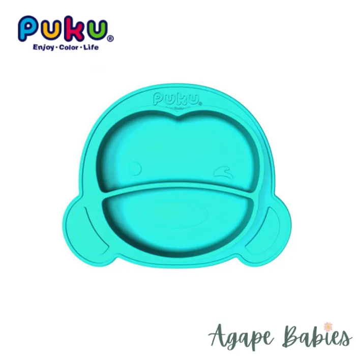 Puku Bibi Chair with Feeding Tray (Green)   Silicone Suction Plate (Turquoise) (Bundle Pack)