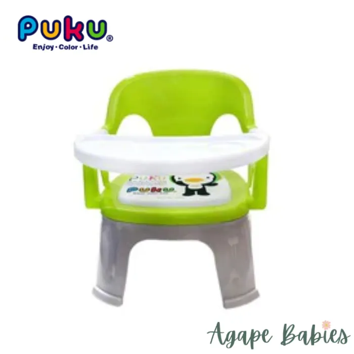 Puku Bibi Chair with Feeding Tray (Green)   Silicone Suction Plate (Turquoise) (Bundle Pack)