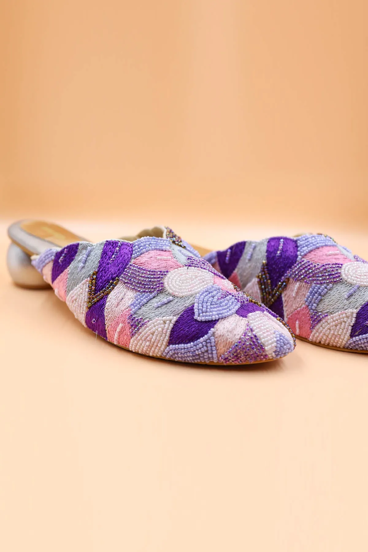 Purple Bead Embellished Mules