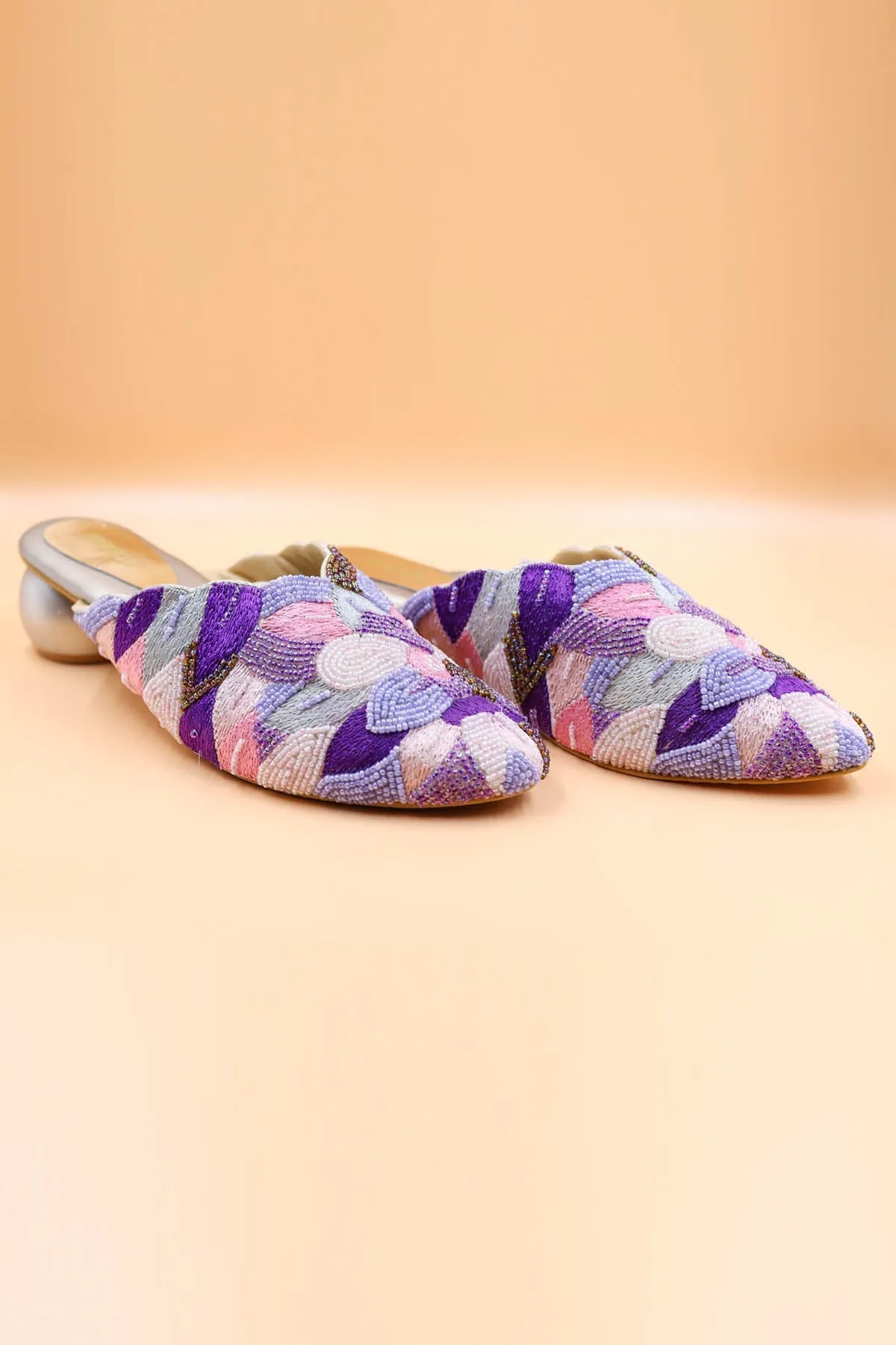 Purple Bead Embellished Mules