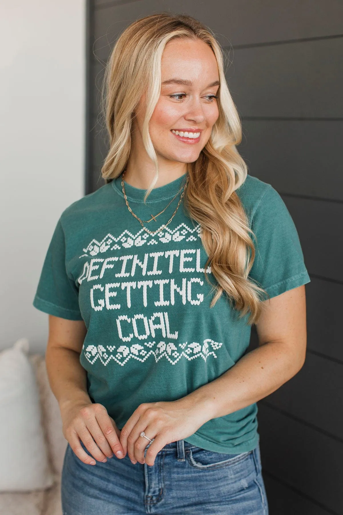 "Definitely Getting Coal" Graphic Tee- Light Emerald