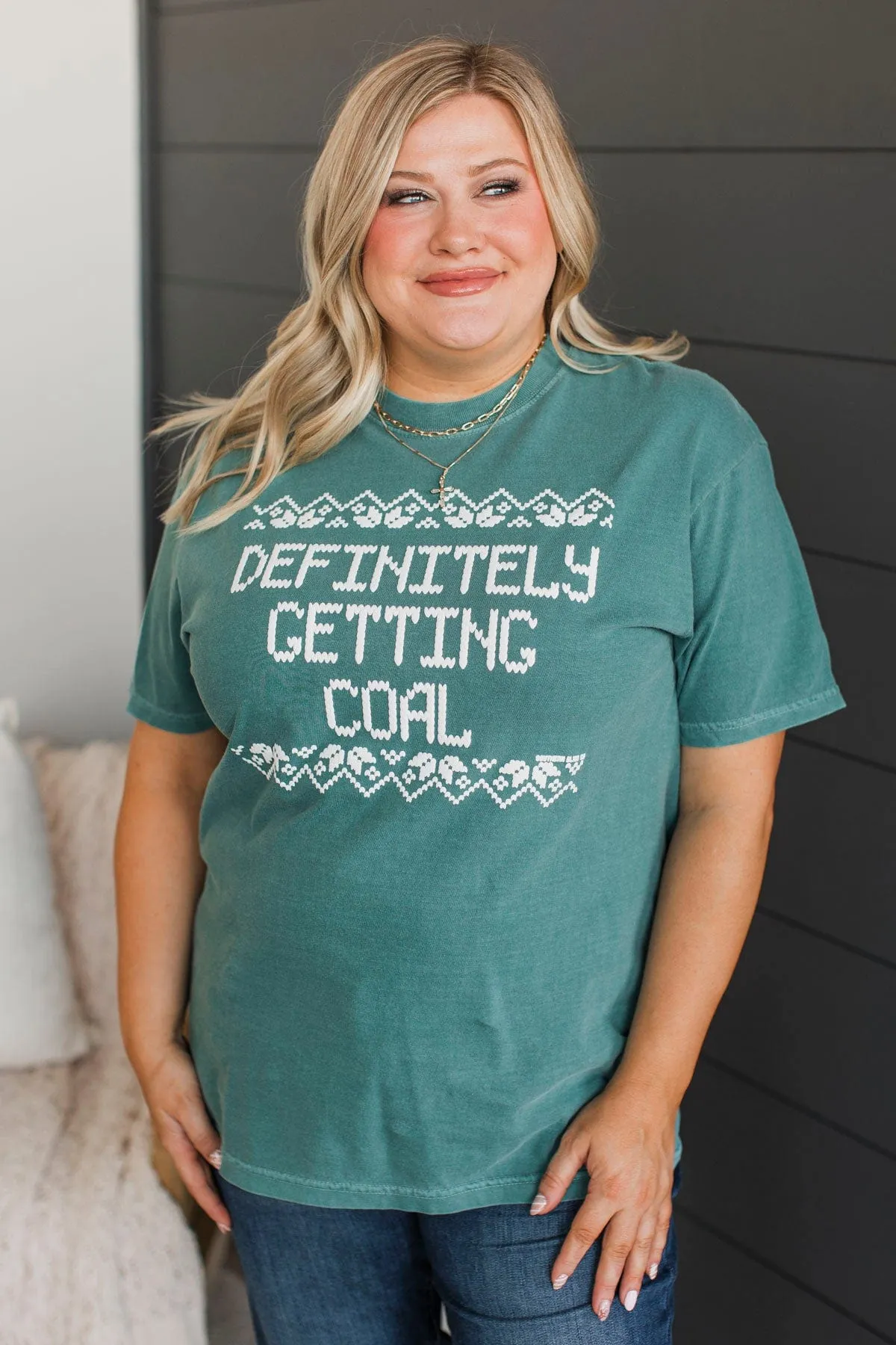 "Definitely Getting Coal" Graphic Tee- Light Emerald