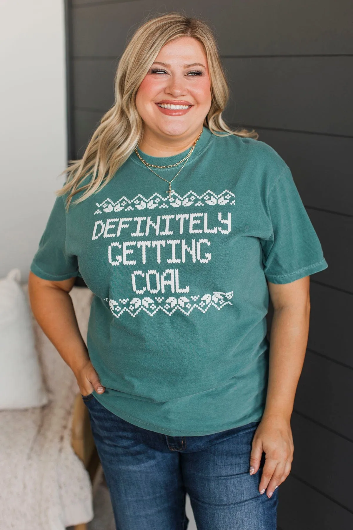 "Definitely Getting Coal" Graphic Tee- Light Emerald