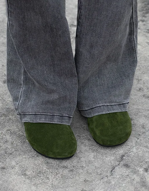 Real Leather Suede Wide Toe Box Mules