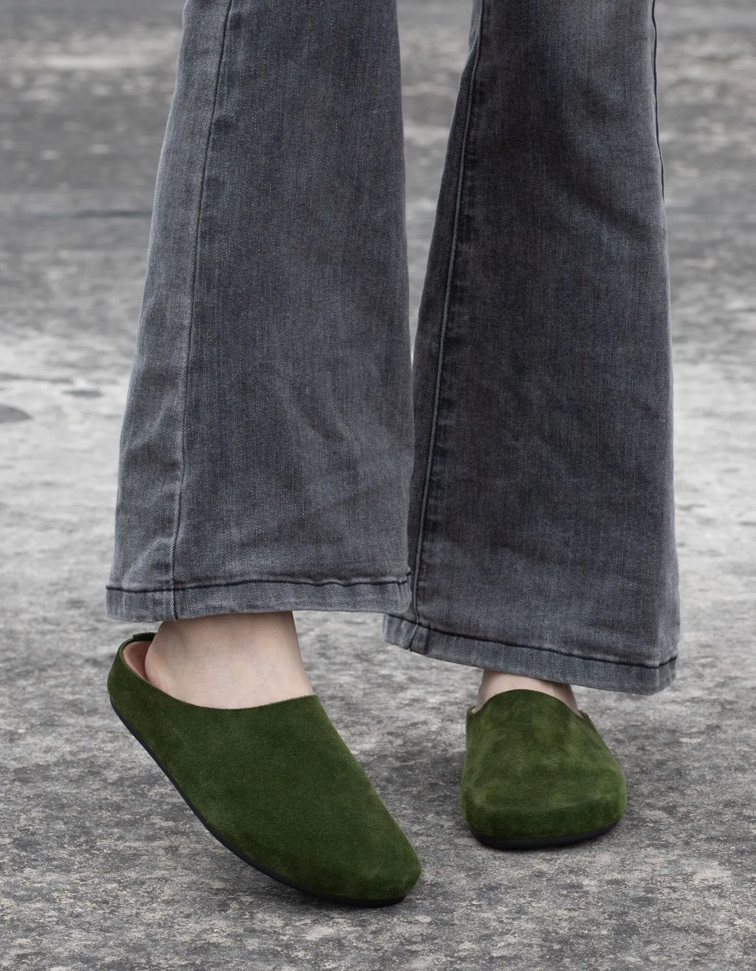 Real Leather Suede Wide Toe Box Mules