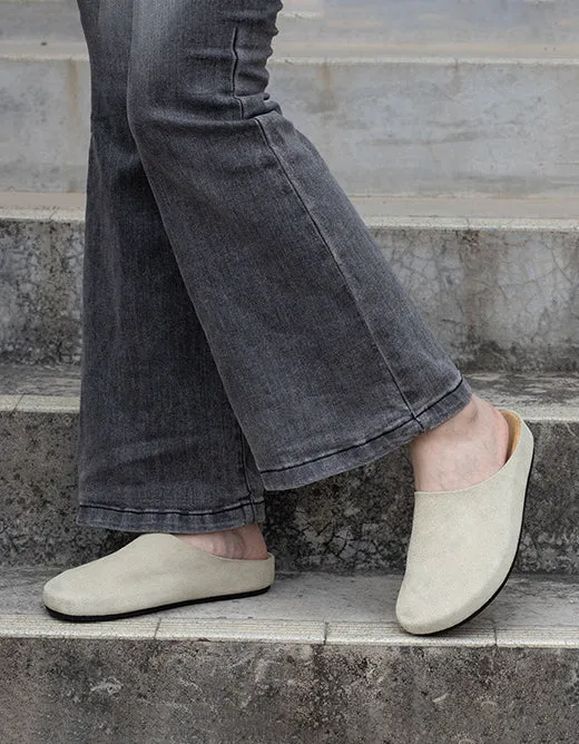 Real Leather Suede Wide Toe Box Mules