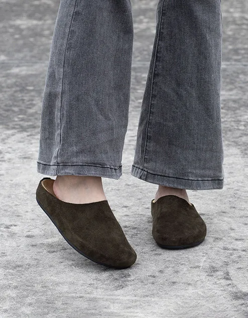 Real Leather Suede Wide Toe Box Mules
