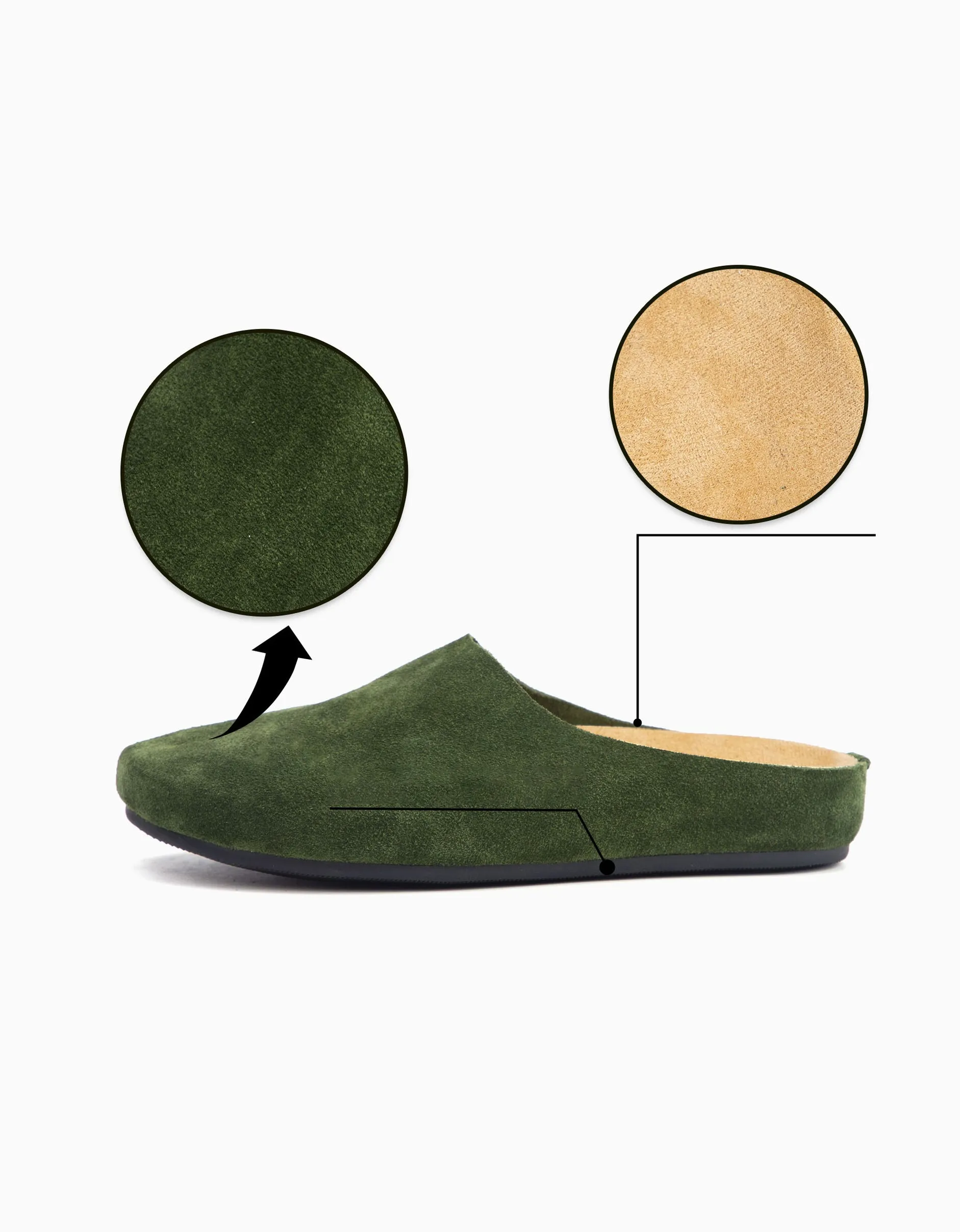 Real Leather Suede Wide Toe Box Mules