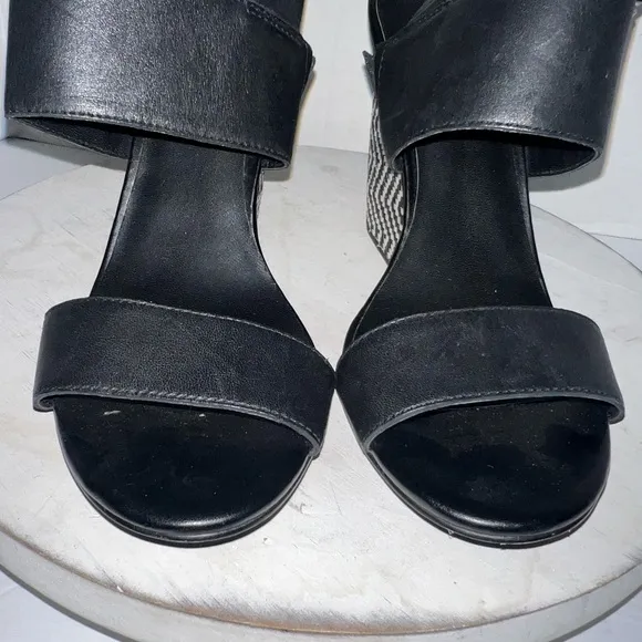 Rebecca Minkoff Women's Emilia Leather Wedge Sandals US 8.5 Black White
