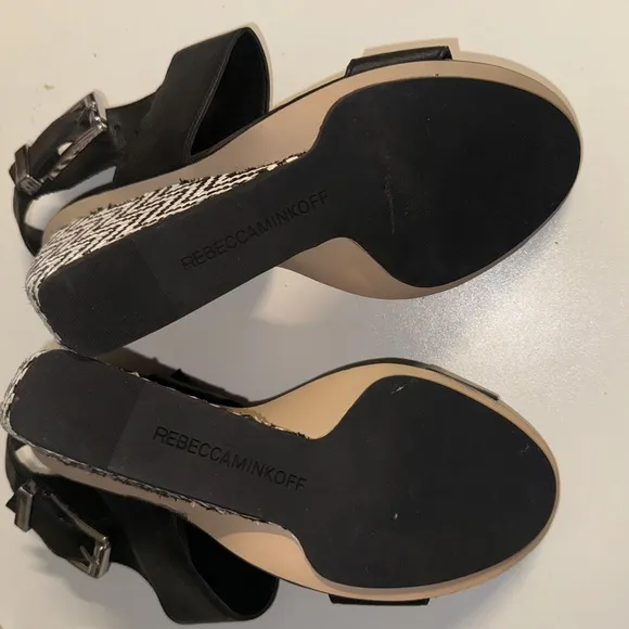 Rebecca Minkoff Women's Emilia Leather Wedge Sandals US 8.5 Black White
