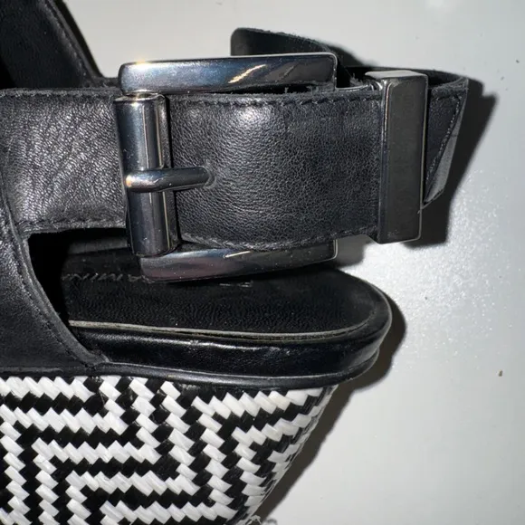 Rebecca Minkoff Women's Emilia Leather Wedge Sandals US 8.5 Black White