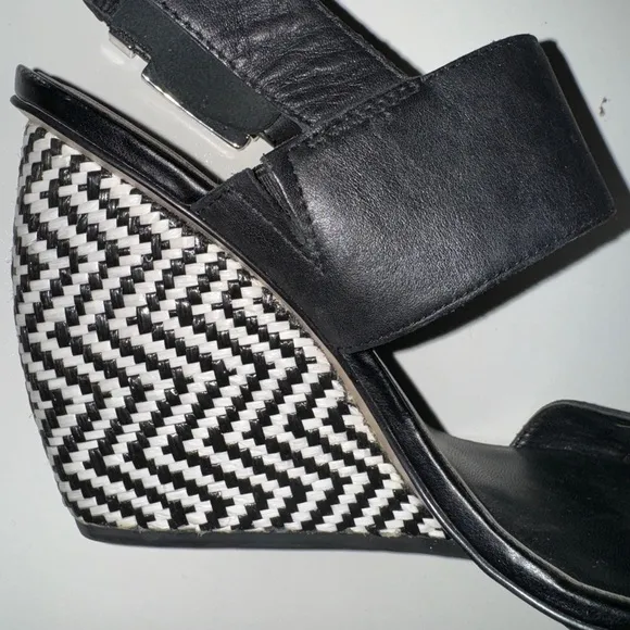 Rebecca Minkoff Women's Emilia Leather Wedge Sandals US 8.5 Black White