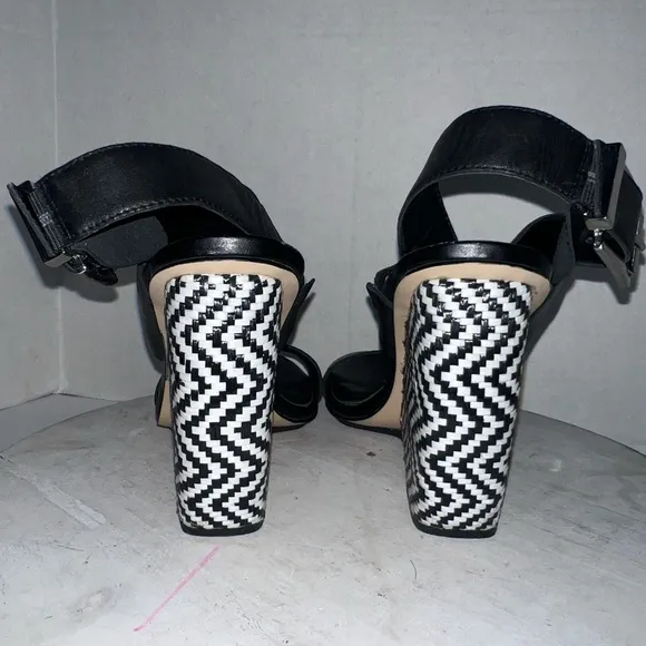 Rebecca Minkoff Women's Emilia Leather Wedge Sandals US 8.5 Black White