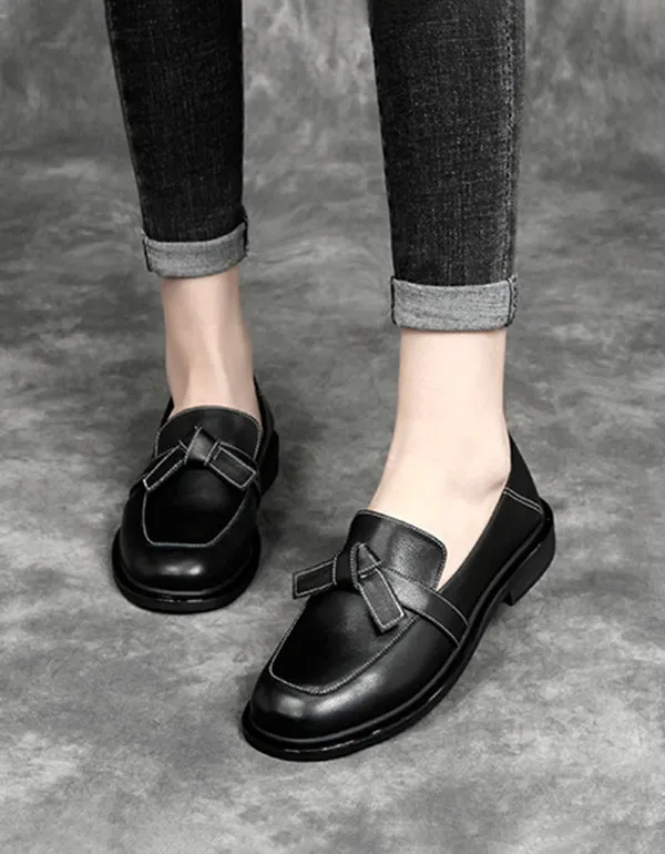 Retro Leather Bowknot Spring Flat Loafers