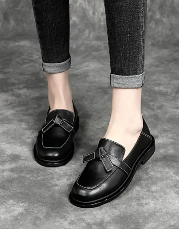 Retro Leather Bowknot Spring Flat Loafers