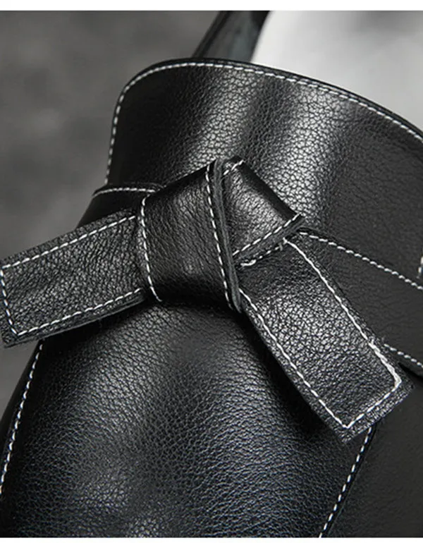 Retro Leather Bowknot Spring Flat Loafers