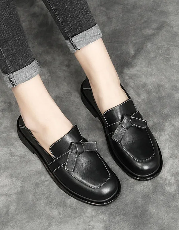 Retro Leather Bowknot Spring Flat Loafers