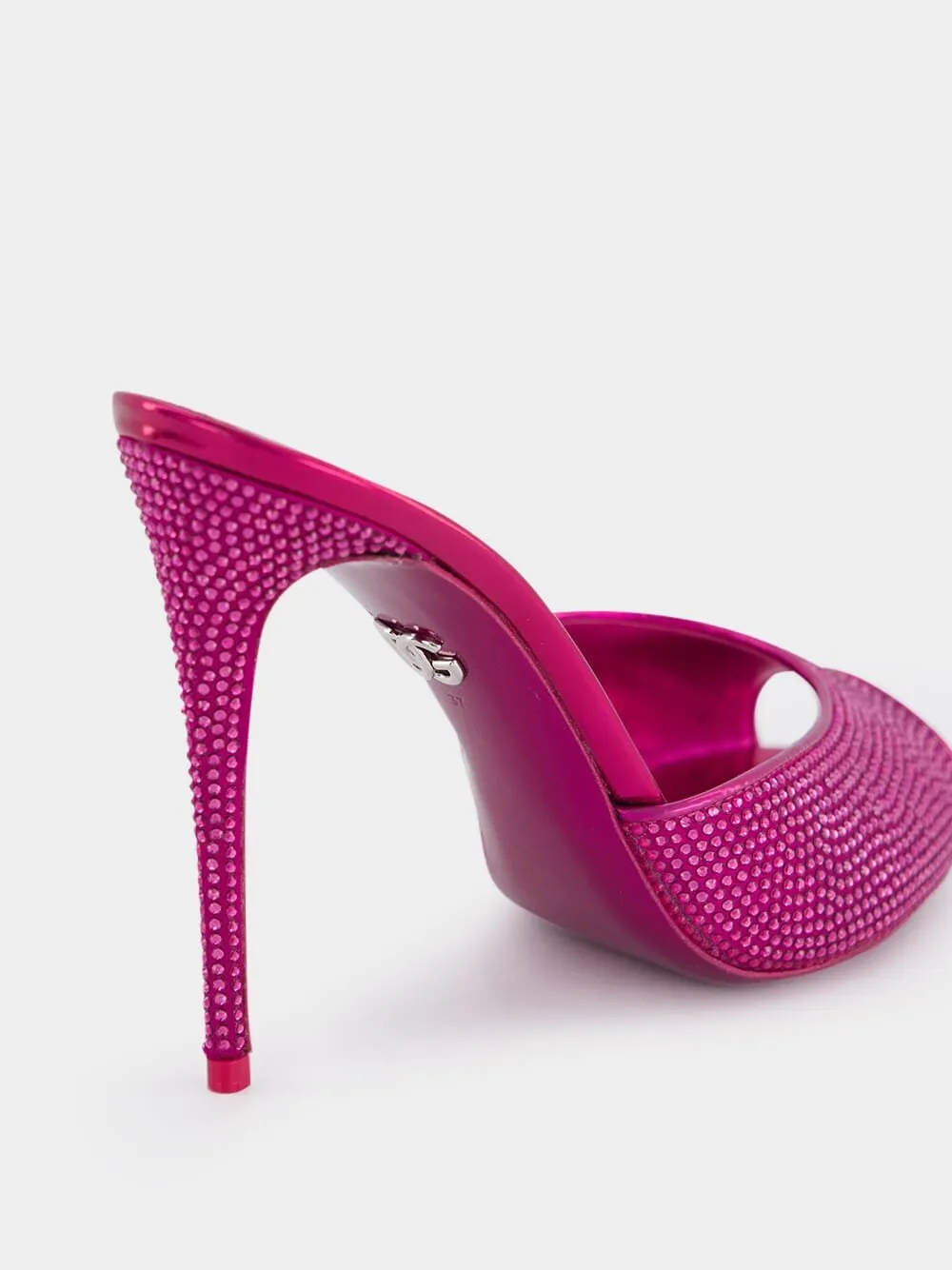 Rhinestone-Embellished Satin Mules