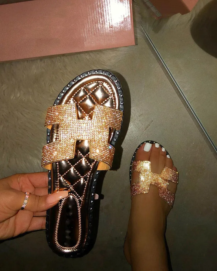 Rhinestone Flat Slippers