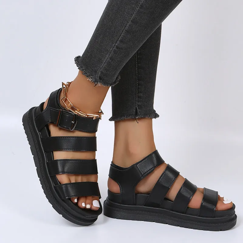 Roman Open Toe Platform Buckle Sandals