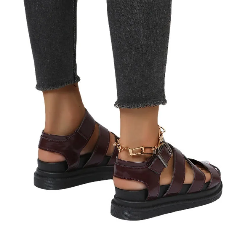 Roman Open Toe Platform Buckle Sandals