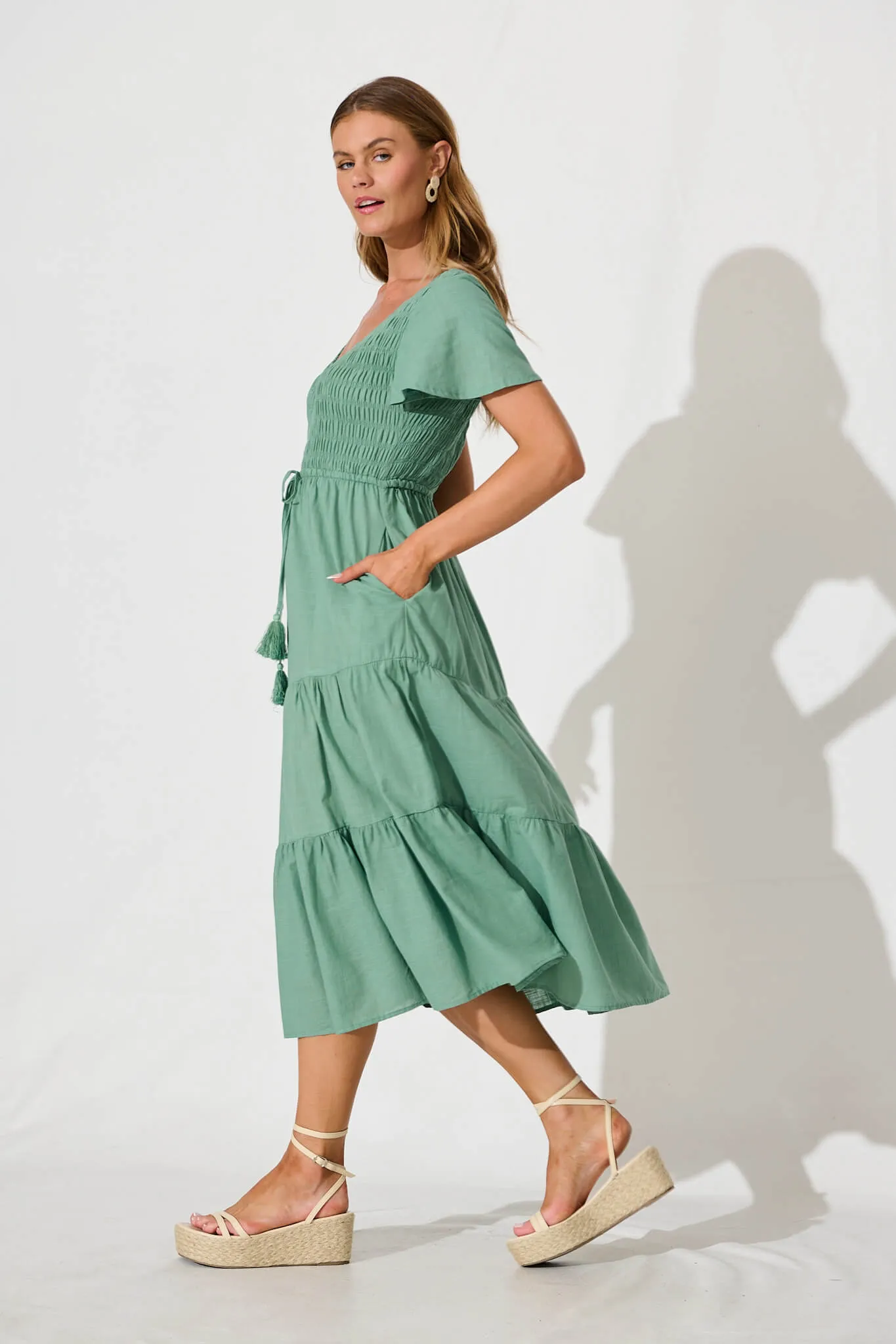 Sage Linen Blend Midi Dress