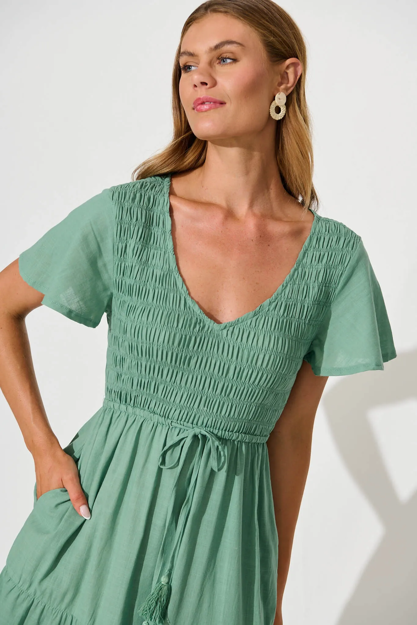 Sage Linen Blend Midi Dress