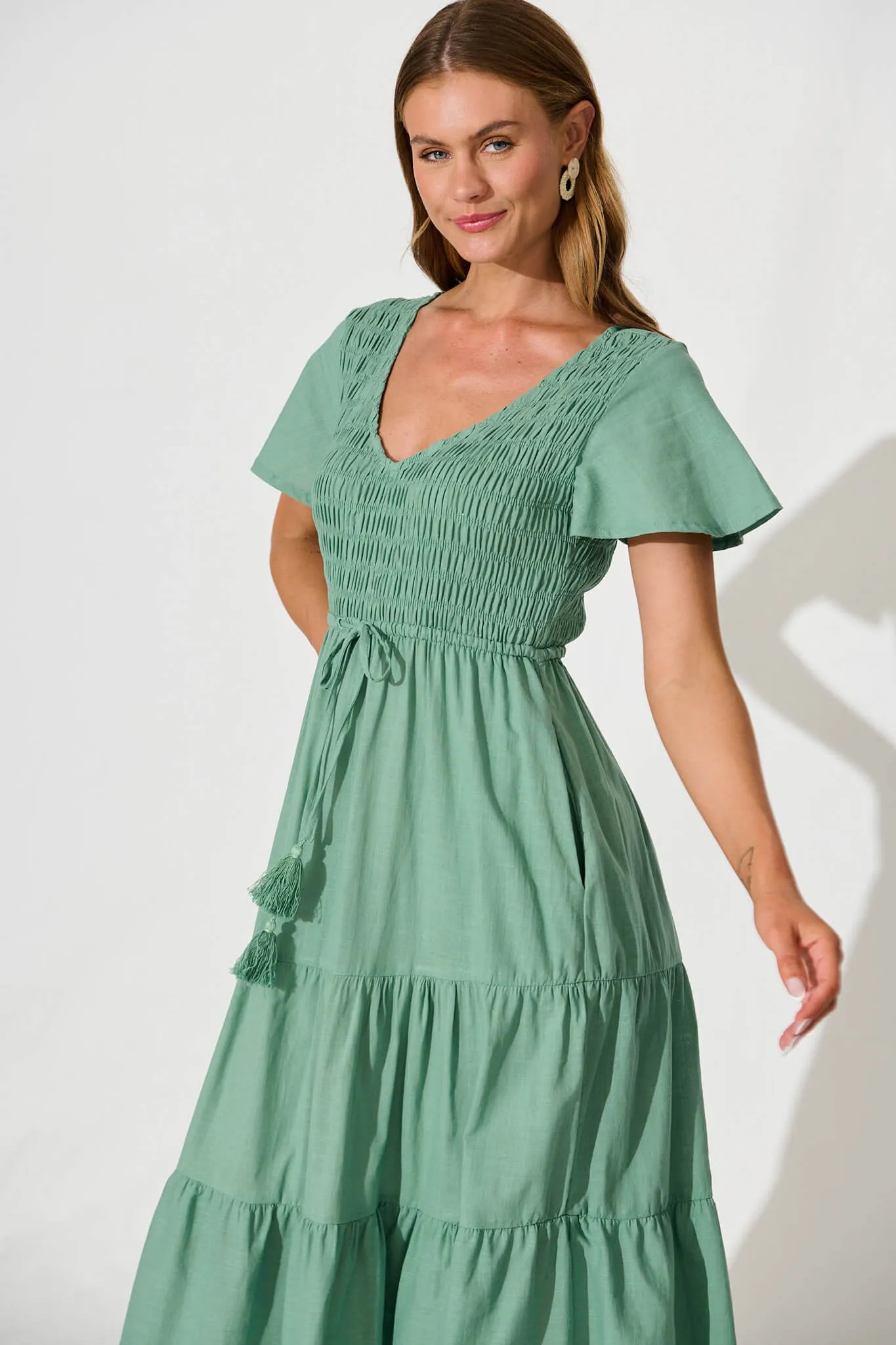 Sage Linen Blend Midi Dress