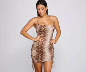 Sassy Chic Snake Charming Print Ruched Mini Dress