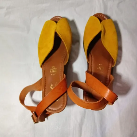 Seychelles Laugh More Suede Platform Wood Wedge Sandals Mustard Italy Size 7