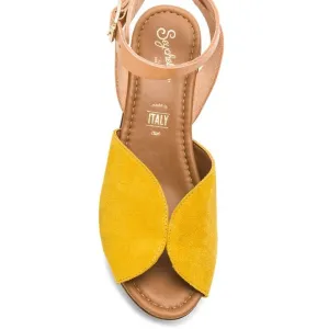 Seychelles Laugh More Suede Platform Wood Wedge Sandals Mustard Italy Size 7