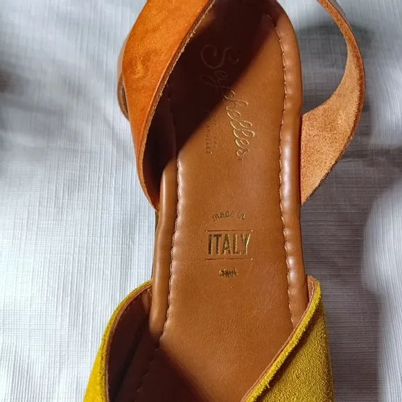 Seychelles Laugh More Suede Platform Wood Wedge Sandals Mustard Italy Size 7
