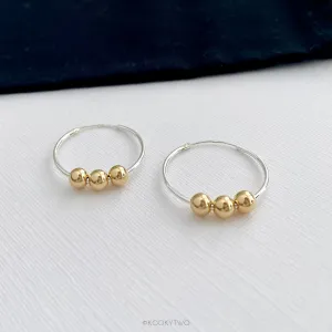 Silver and Gold Bead Sleeper Hoop Earrings